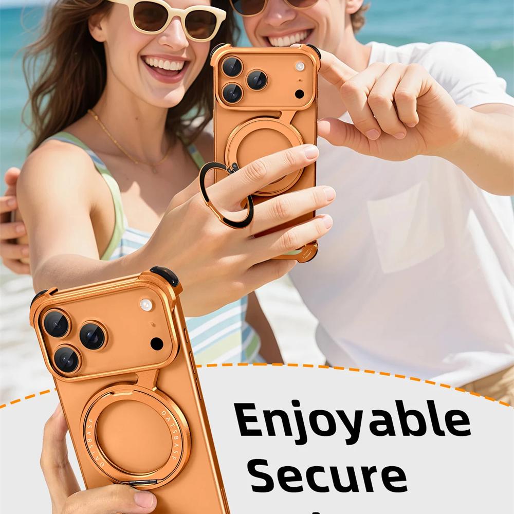 Luxury Z-Shape Metal Frame For Magsafe Phone Case For iPhone 17 Air 16 15 Pro Max Aluminum Frameless 360°Magnetic Holder Shockproof Cover