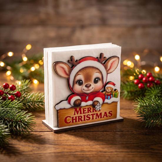 Xmas Gift for Home Wooden Christmas Napkin Holder, Gingerbread Man And Deer Design, Decorative Kitchen Accessory Vertical Paper Towel Storage
