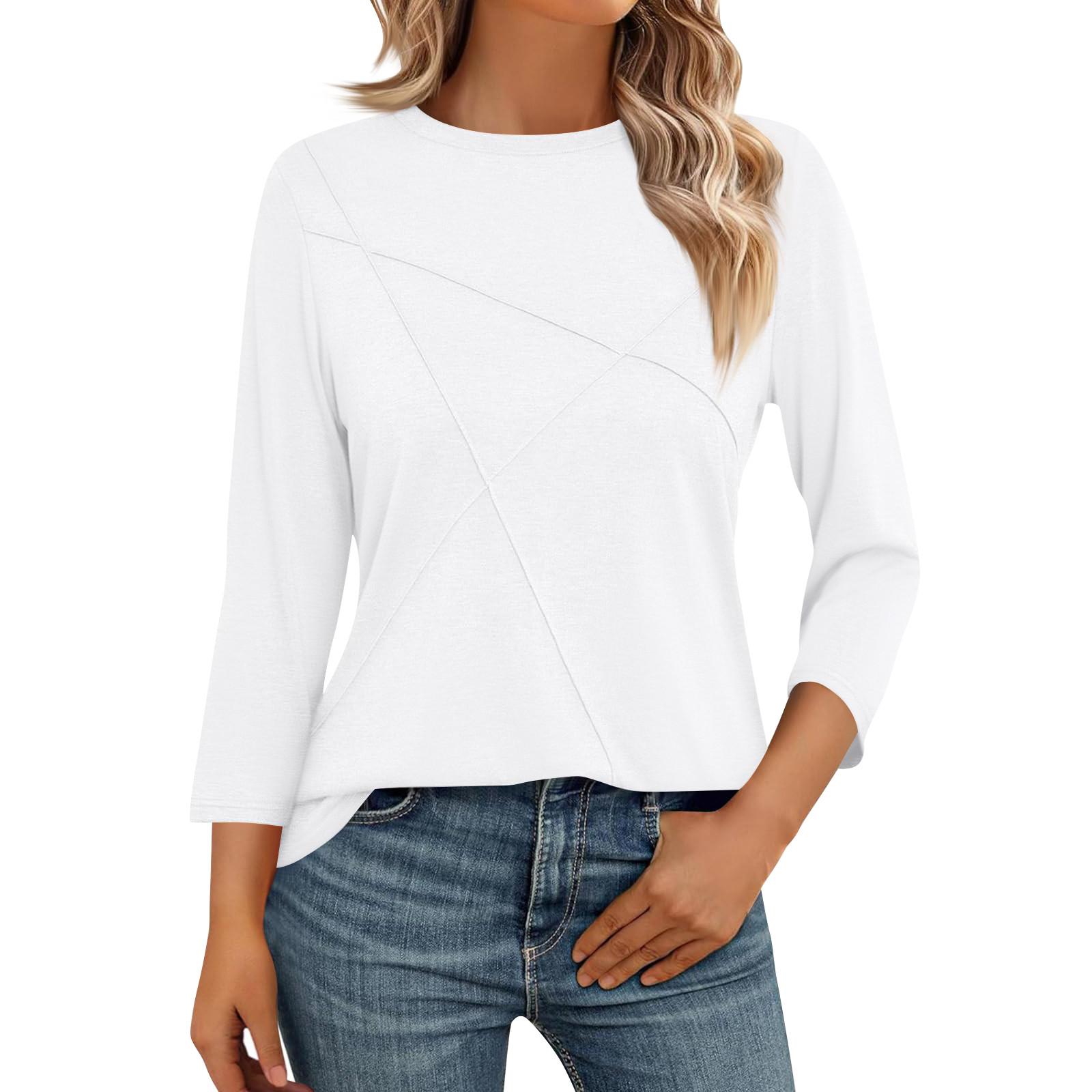 

Женские летние топы, повседневные свободные плиссированные футболки с оборками и круглым вырезом L белый