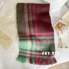 Fresh Mohair Plaid Scarf Women's Autumn and Winter Sweet Thickened Shawl Winter Warm Student Scarf Dual Use