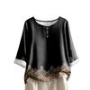 Women's Casual Three-quarter Sleeve Round Neck Gradient Color Printed Cotton And Linen Top