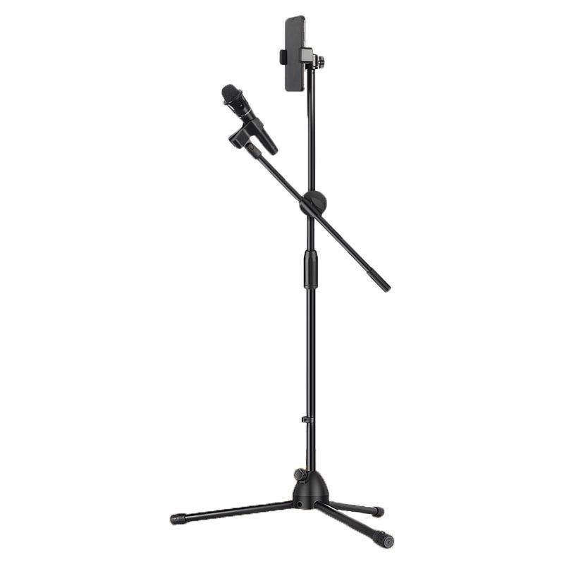 Adjustable Metal Floor Microphone and Phone Stand with Tripod Base for Live Singing