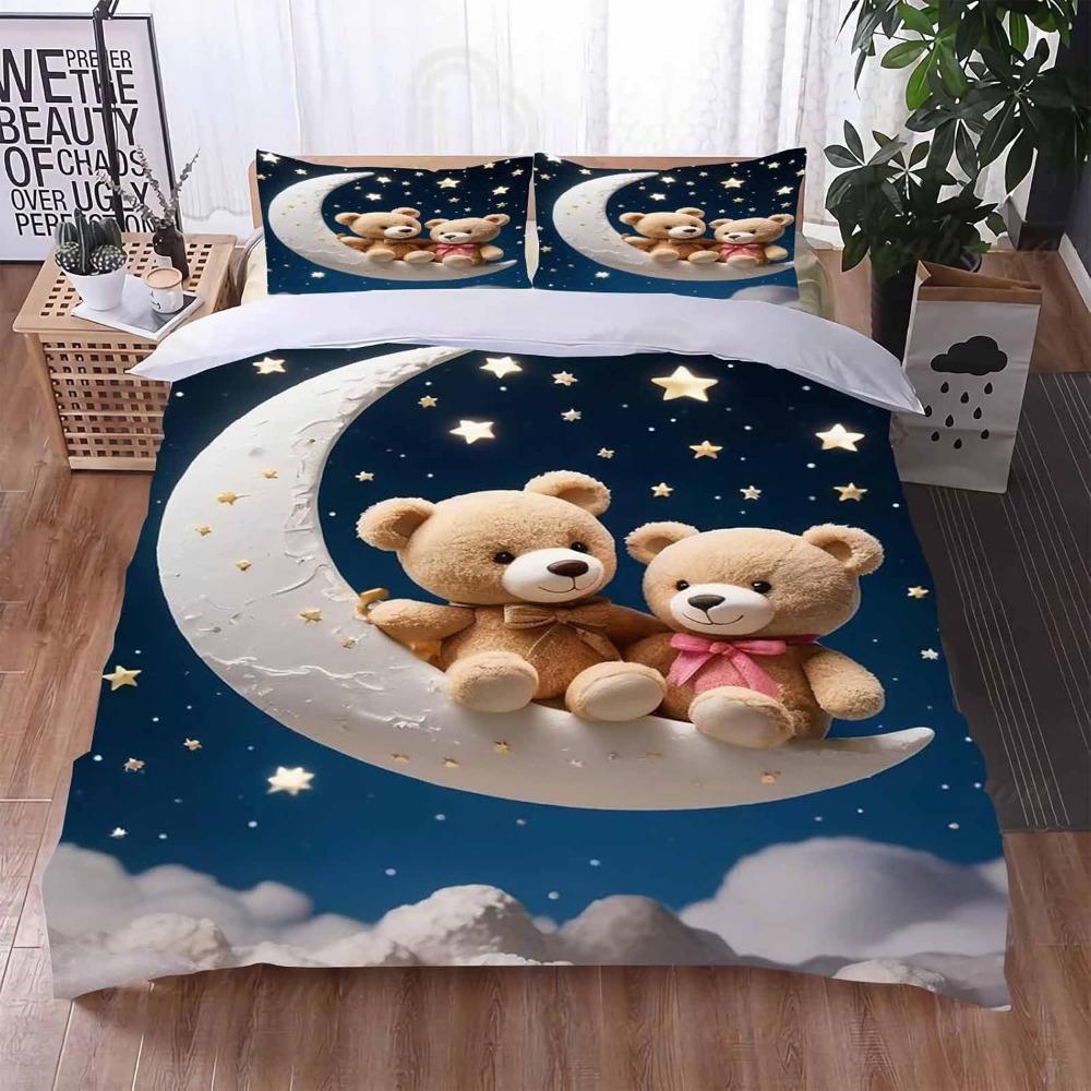 Cute Teddy Bear Children's Adult Down Duvet Cover Cartoon Animal Bedding, Colorful Comfortable Full Size Down Duvet Cover De