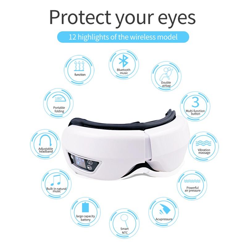 6D Intelligenter Bluetooth Musik Augenmassagegerät Vibration Airbag Kompression Augenpflegeinstrument Augenmaske Augenentspannung Müdigkeitstasche