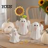 Modern Minimalist Home Decor Light Up Ceramic Ghost Figurines for Halloween Decor, Cute White Statue Milky Vase with Pink Tongue, LED Night