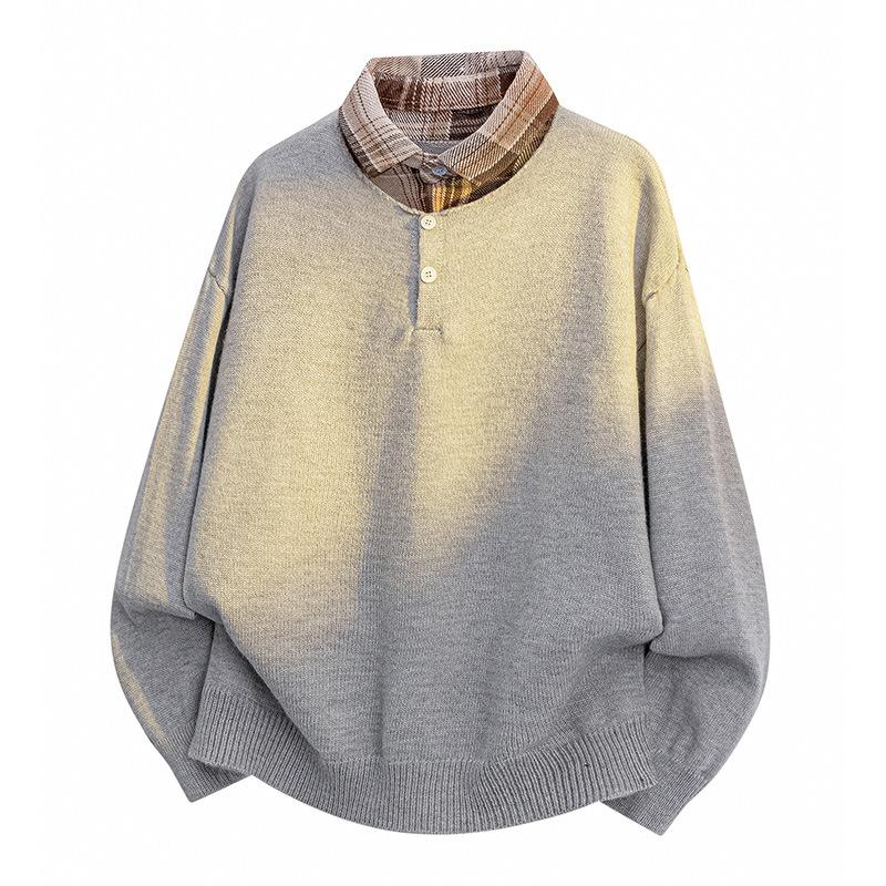 Pullovers Long Sleeves Sweaters Unisex Sweater Paragraph Autumn Half Button Men's Knitwear Bottoming Lapel Retro False Two-piece Wool Sweater