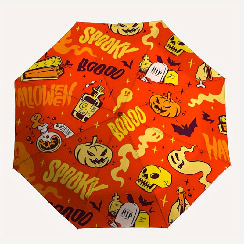 1 шт. Автоматический зонт-трость с рисунком призраков на Хэллоуин, Складной зонт с автооткрытием/закрытием, 8 спиц, Компактный 3-сложный зонт для мужчин и женщин, 103