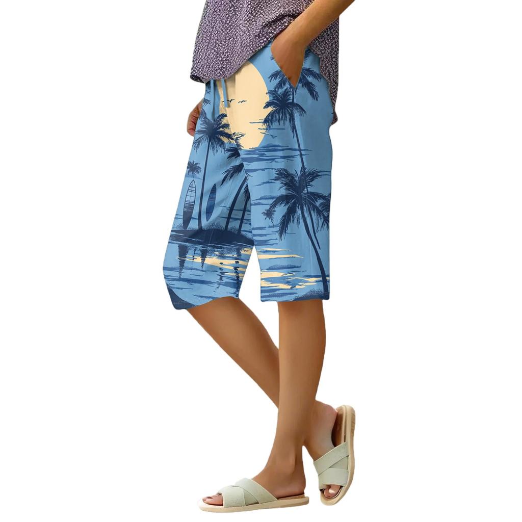 Women's Summer Elasticated Tie Waist Floral Cotton & Linen Loose Shorts