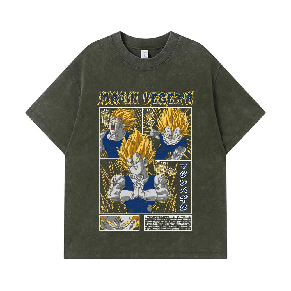 275 GSM Washed T-shirts 100 Cotton Dragon Ball V45 Majin Vegeta Print Unisex Heavy Cotton T Shirt S армия зеленый 2190₽