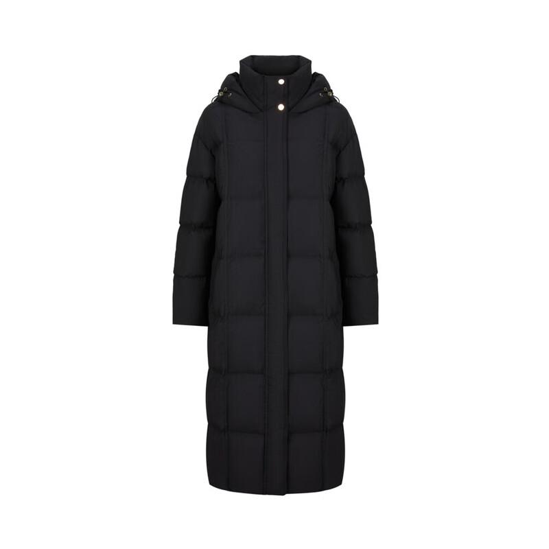 JZ Annaou Women's Plain Black Mid-Length Goose Down Puffer Jacket
