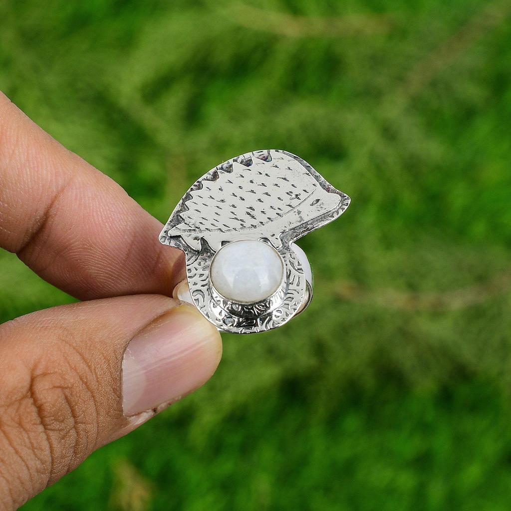 Thanks Giving Day Sale Rainbow Moonstone Stone Statement Ring Jewelry 925 Silver