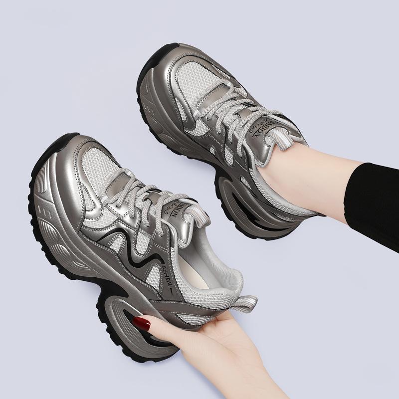 Genuine Leather Comfortable and High-end Dad Shoes for Women In Spring and Autumn New Versatile Thick Sole Lightweight Mesh Casual Sports Shoes