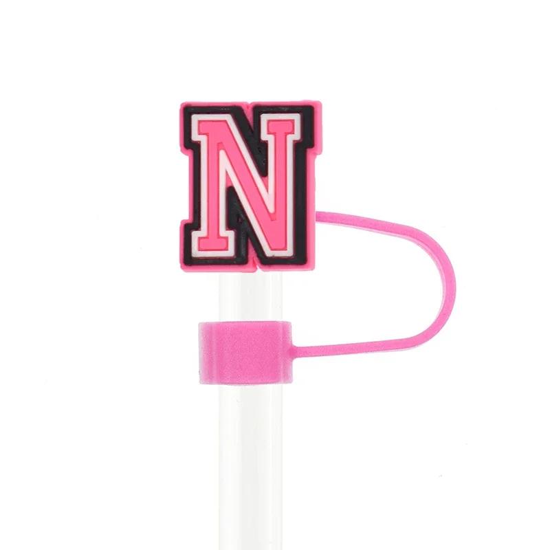 1PC Pink Letter PVC Straw Covers Cap Compatible For Most 30&40Oz Cup 10mm Straw Toppers Reusable Splash Proof Straw Caps
