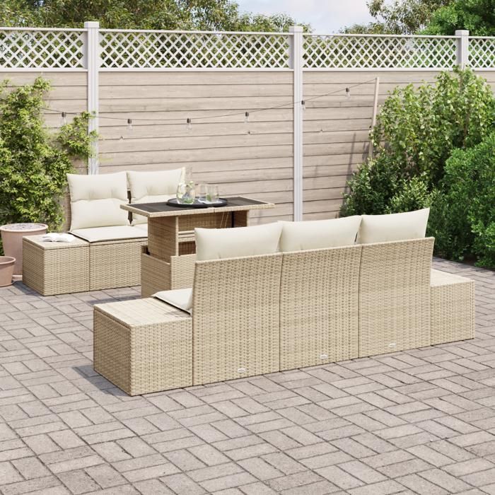 VidaXL Ensemble de Canapés de Jardin 6 Pièces avec Coussins Beige Poly Rattan 3349097