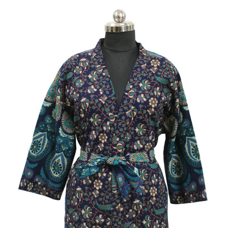 Handmade Women's Cotton Kimono Robes, Night Gown Dress, Made with soft light weight Cotton Fabric, Free Size Nightwear #327