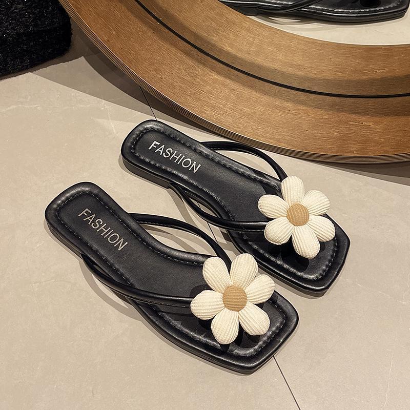 

Фея ветер пинч носок шлепанцы обувь женская летняя одежда цветок плоские сандалии обувь 2025 новый приморский пляжная обувь 40 чёрный