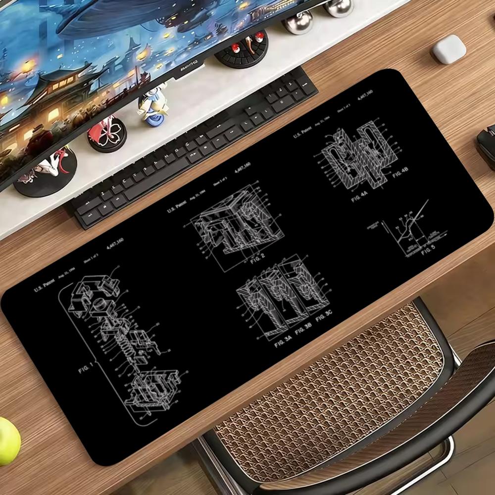 Mechanical Blueprint Sketch Large Mouse Pad Non Slip Rubber Desk Mat For Gaming Keyboard Mouse Office Desktop Setup