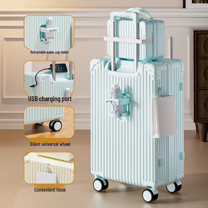 Front Hook Trolley Luggage Case for Students, Large Capacity Travel Case, Secure Men's Password Suitcase
