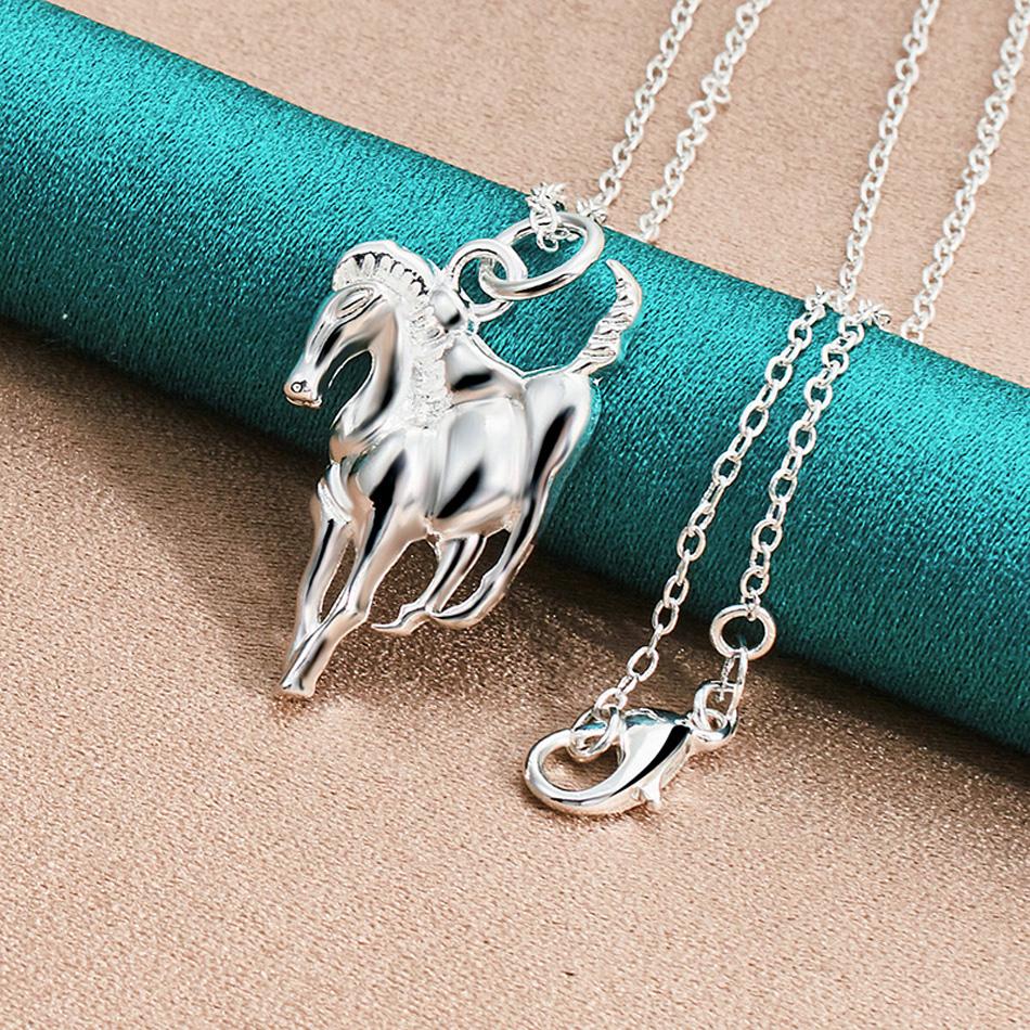 

URMYLADY из стерлингового серебра 925 пробы, гладкая подвеска в виде лошади, ожерелье для женщин, свадебная вечеринка, модные украшения 45cm