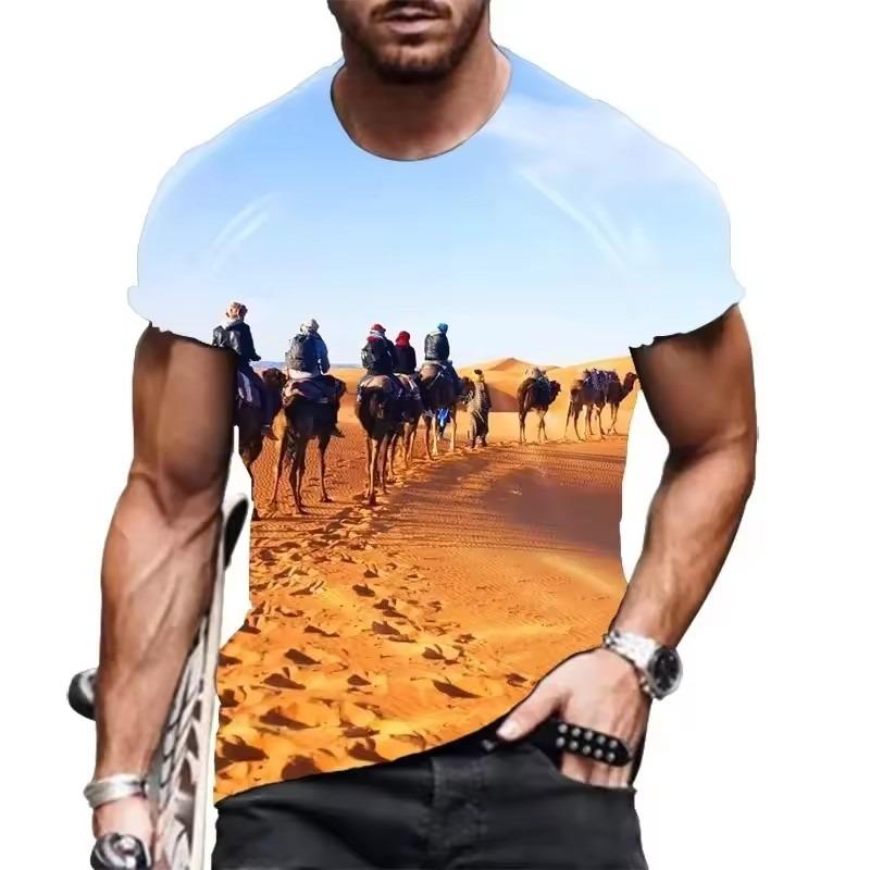 

Fashion Desert Camel Pattern Men s Pullover T-shirt Summer New Short Sleeve 3D Print Street Comfort Large Short Sleeve 6XL 6XL