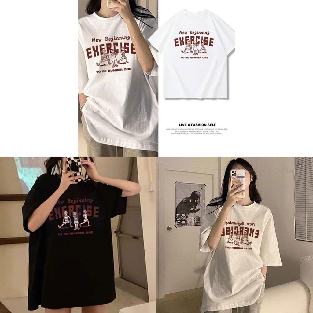 Summer Korean Style Loose Fit Letter Print T Shirt For Women Casual Wear