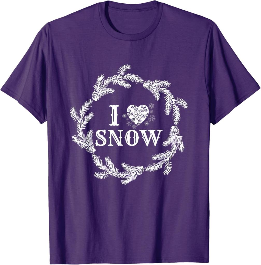 I Love Snow Wreath Winter Snowflake Graphic TShirt Casual Short Sleeve Tee