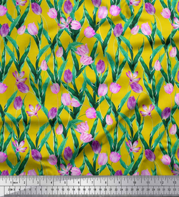 

Тканина Soimoi Japan Crepe Satin Leaves & Tulip Floral Decor Fabric Printed meter 42 Inch 42 Inch Wide - Poly Crepe жовтий