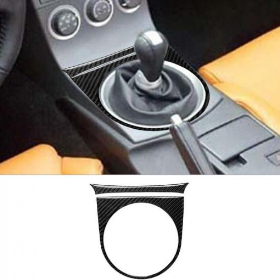 2Pcs Carbon Fiber Interior Manual Gear Shift Cover Trim Fits Nissan 350Z 2003-05