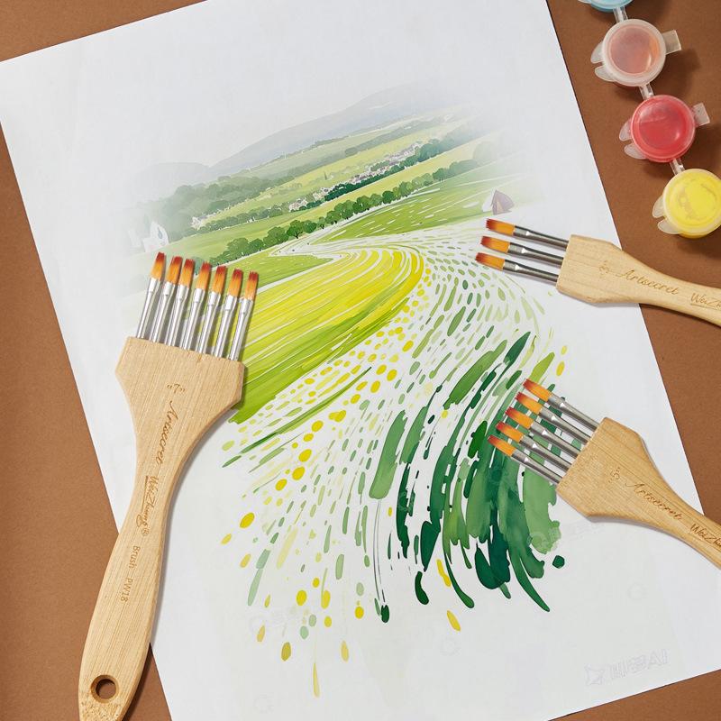 Multi-tooth Pen Comb Multifunctional Watercolor Acrylic Gouache Wood Handle Flat Peak Artist Paint Brush