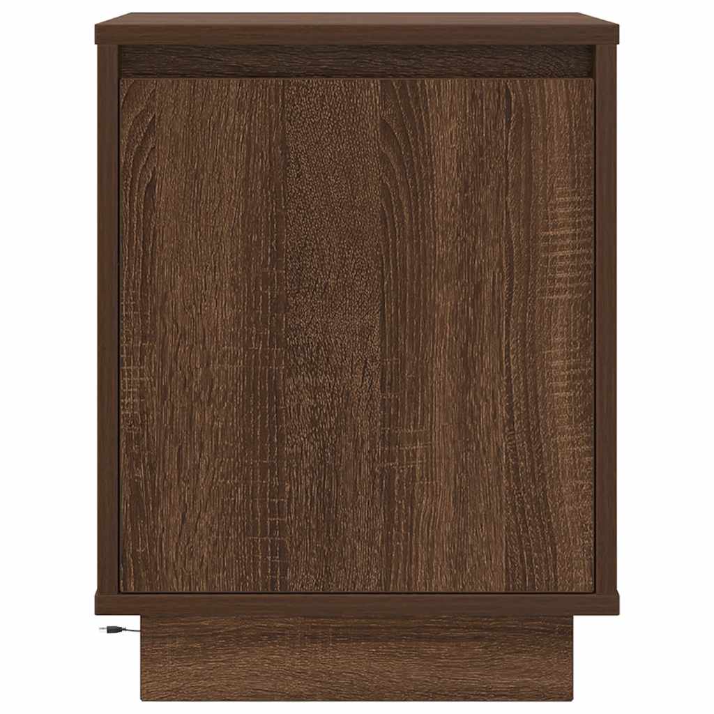 Nightstand with LED Lights Brown Oak Effect 38 x 34 x 50 cm