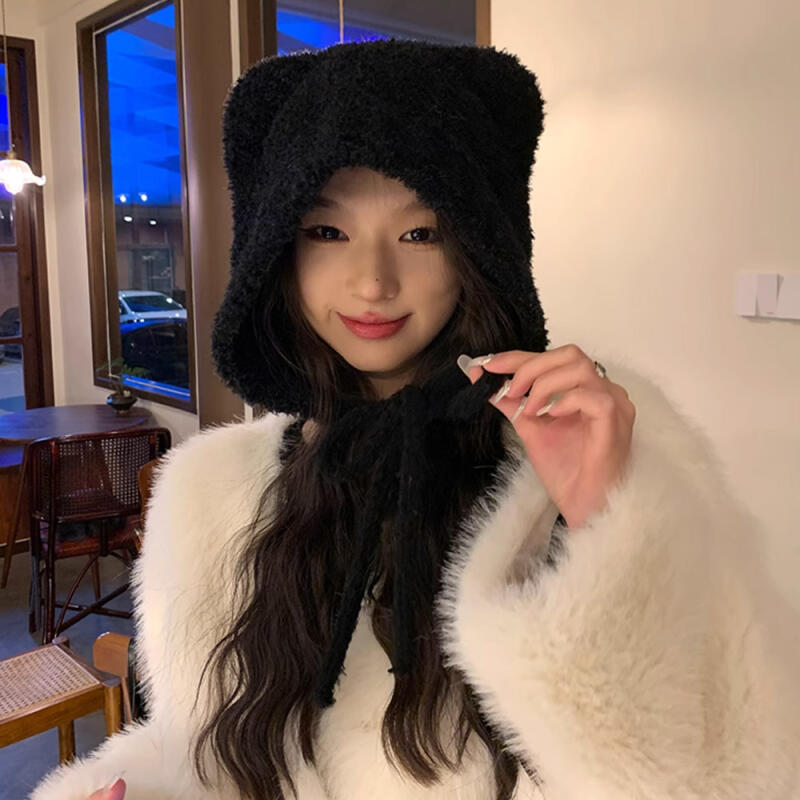 Heleni Knitted Teddy Bear Fur Earflap Trooper Hat Charcoal