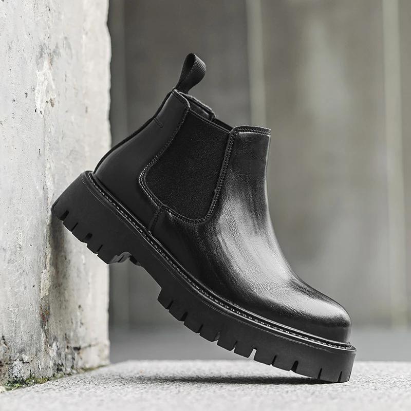 Thick Bottom Waterproof Platform New Chelsea Boots Brand Omfortable Fashion Boots Classic Mens Business Leather Casual Men Shoes
