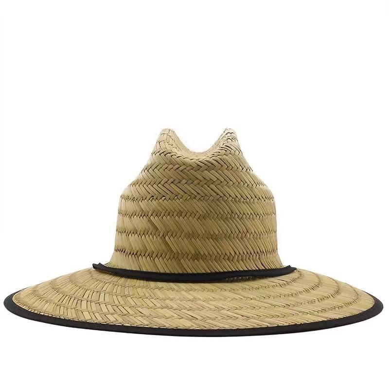 New Wide Brim Straw Hat Men's Lifeguard Summer Protection Hat Black Side Outdoor Panama Hat