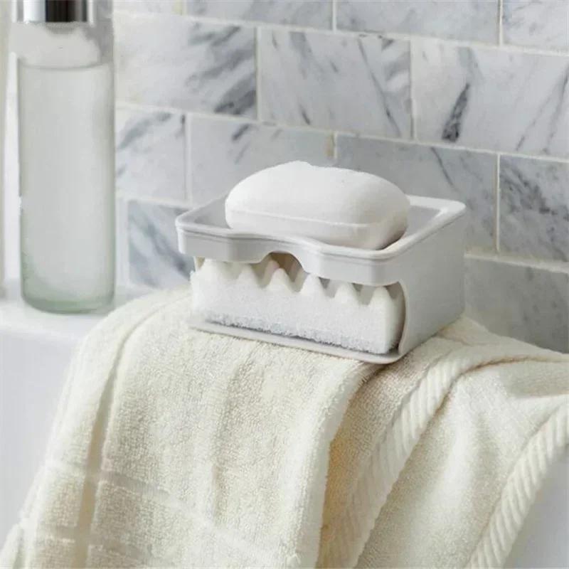 

Инструменты для ванной комнаты Двухслойная мыльница с крышкой и сливом, губка, мыльница с решеткой для слива, аксессуары для ванной комнаты, дома, кухни светло-серый