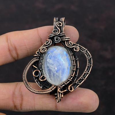 Rainbow Moonstone Copper Pendant Copper Wire Wrapped Jewelry Gemstone Pendant Wire Wrapped Pendant For Gift Handmade Jewelry Healing Stone