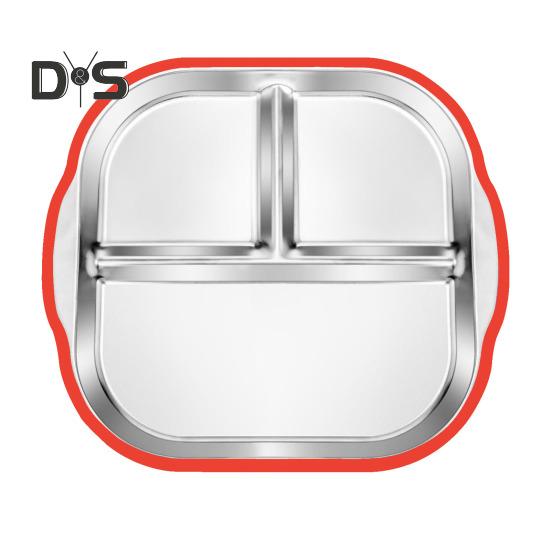 

Тарелка для малышей из нержавеющей стали с присоской, 3-секционная детская миска с нескользящей силиконовой ручкой, небьющаяся металлическая детская тарелка