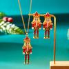 Vintage Soldier King Pendant Earrings Necklace for Women Cute Rhinestone Bells Drop Earring New Year Christmas Jewelry Gift