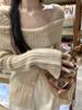 Pure & Sexy Off-Shoulder Knit Sweater for Women - Autumn/Winter Long-Sleeve Cardigan