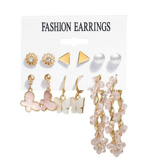 Gold-Pearl Punk Hoop Earrings Set for Women