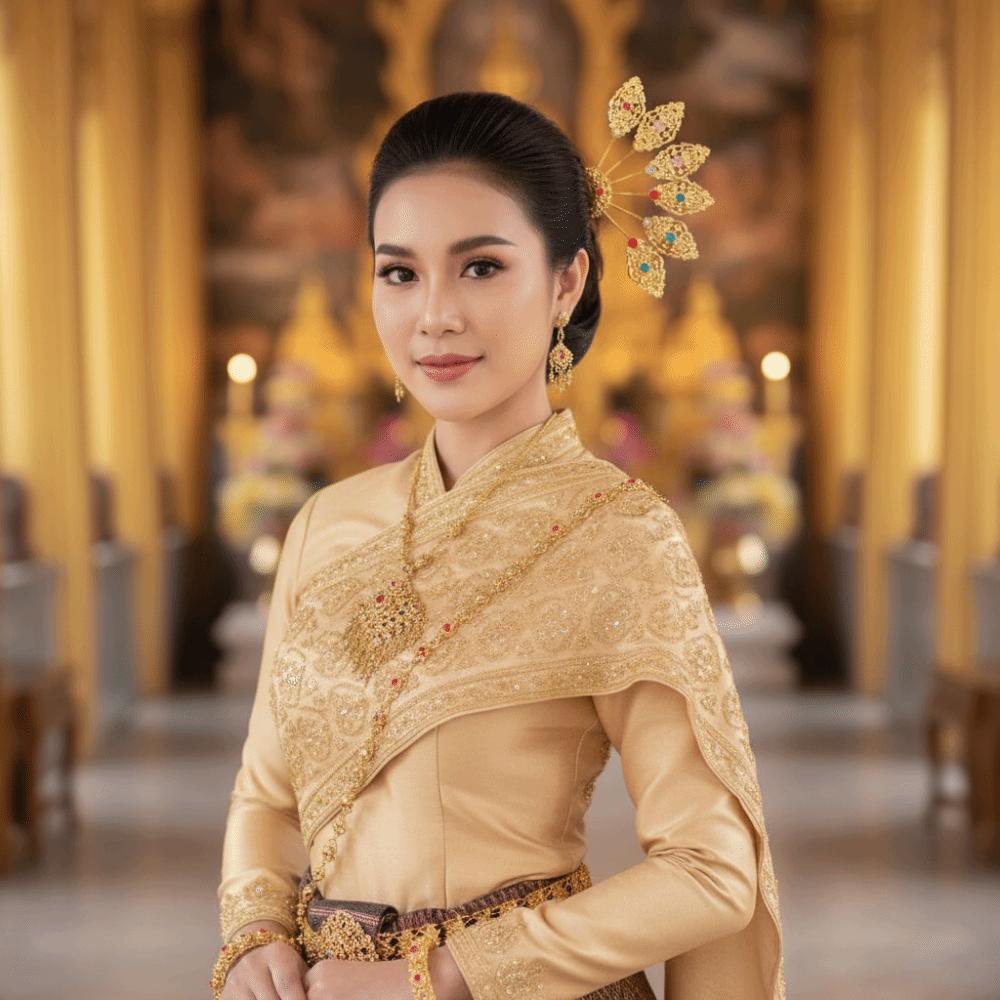 Gold Thai Metal Leaves Hairpin Rhinestone U-shaped Hair Fork Classical Thai Hair Sticks Daily