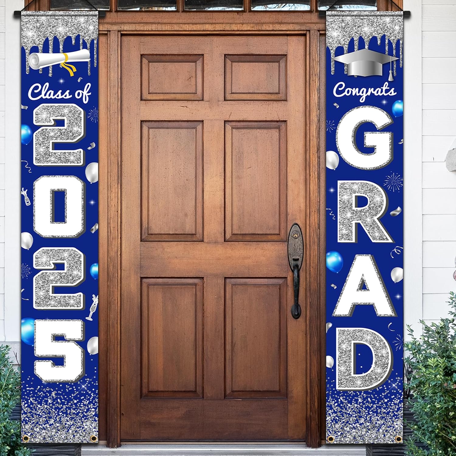 2025 Graduation Party Decorations - Congrats Grad Banner Class of 2025 Congrats GRAD Porch Sign Banner for High School and College Graduation Blue Silver