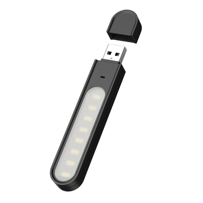 

Компактний USB-нічник 5 В, 8 світлодіодів, яскравий дизайн, для подорожей, гуртожитку, офісу, біля ліжка, для читання чорний