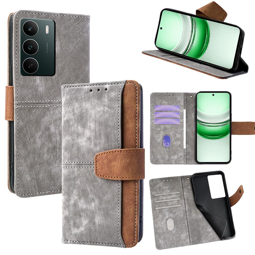 For Realme C71 4G Case RFID Blocking Color Splicing PU Leather Wallet Phone Cover