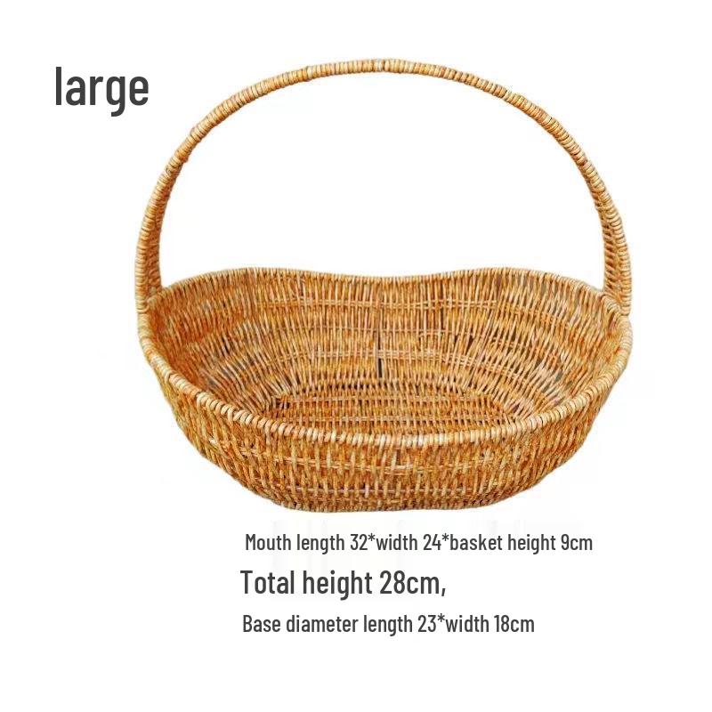 Rattan-Look Iron Frame Handbasket: Plastic Woven Flower, Vegetable, Shopping, Wedding Gift, Outdoor Restaurant Storage Basket.
