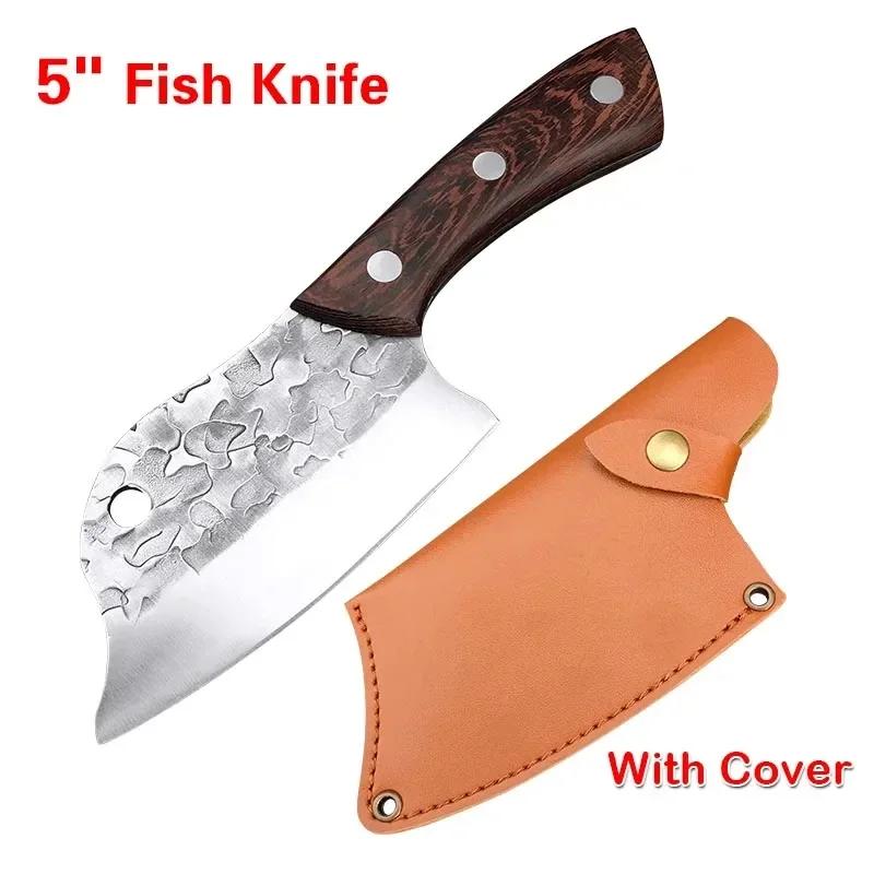 Barbecue Knife Chef Cleaver Meat Fruit Fish Vegetable Kitchen Knives Wood Handle Boning Butcher Knife Utility Slicing Knife Tool