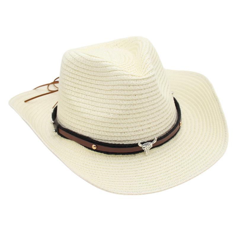 

Western Cowboy Straw Hat Sun Hat Tibetan Bullhead Hat National Style Straw Knight Hat Sun Hat one size fits all молоко, білий колір