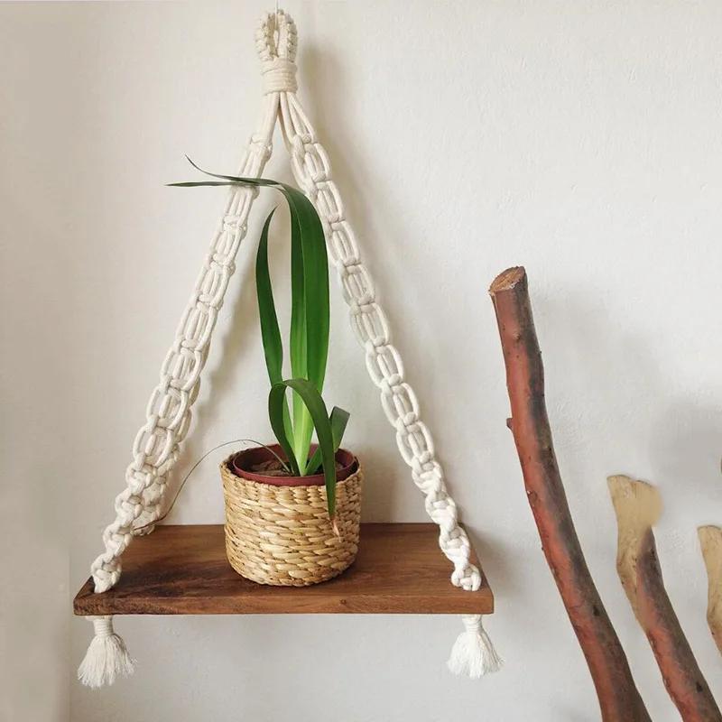 Nordic Triangle Floating Shelves Bohemian Woven Tapestry Storage Rack Ins Wall Hanging Living Room Bedroom Decor Storage Shelf