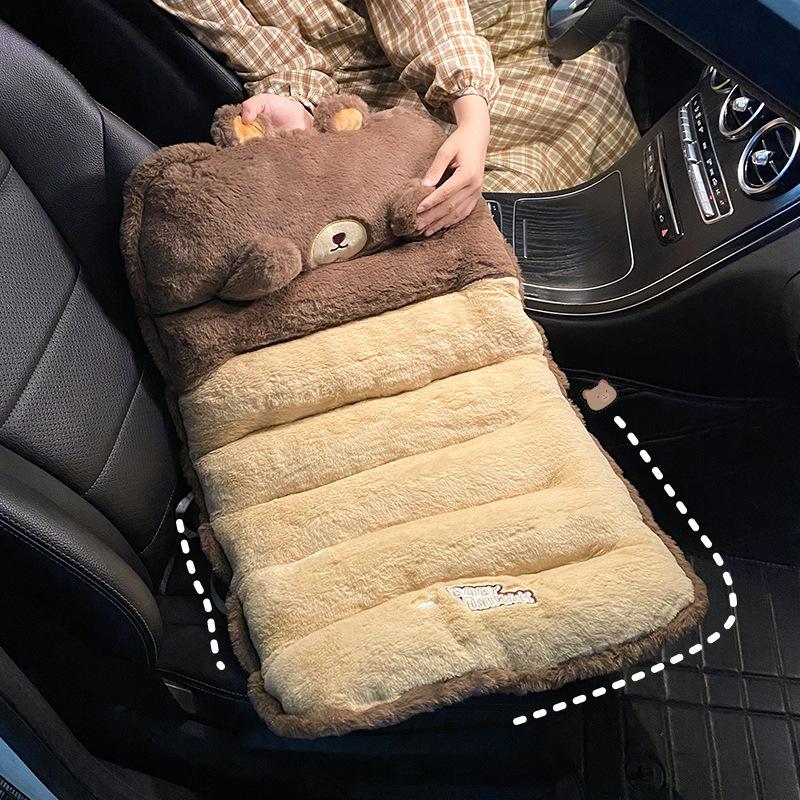 Cartoon Plush Comfortable Car Seat Cushion Thick and Warm Seat Cushions Vehicles and Chairs Cute All-in-one Car Lumbar Cushion