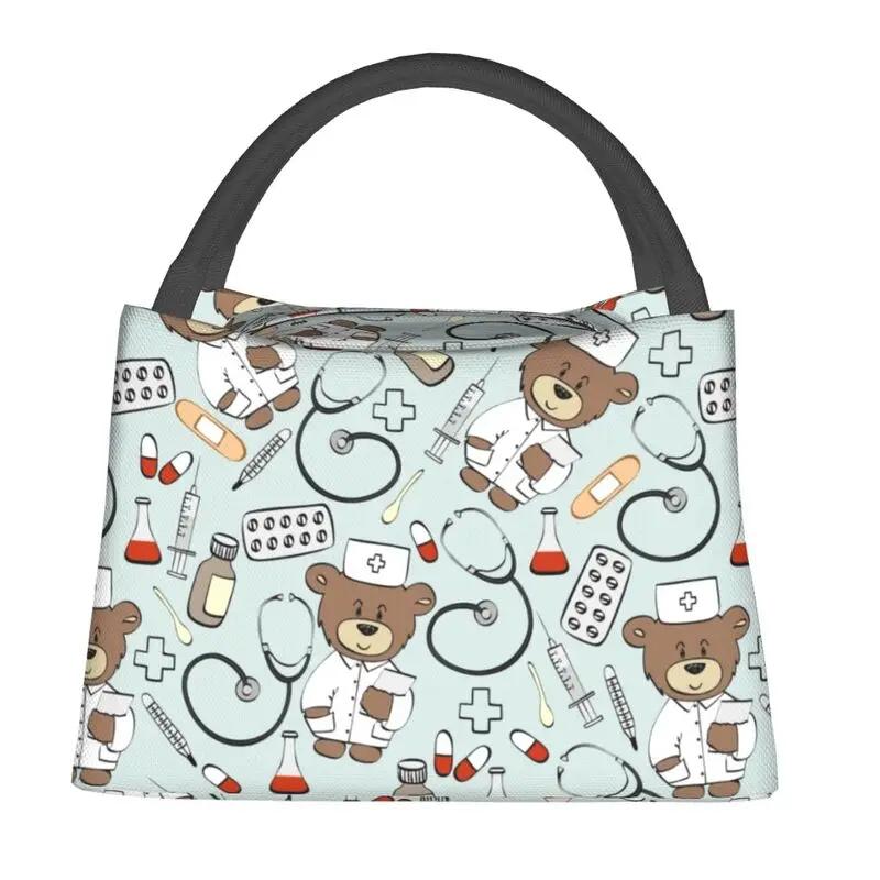 Nurse Nursing Tool Pattern Insulated Lunch Bag for Work Office Resuable Thermal Cooler Bento Box Women