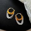 Light Luxury Tassel Chain Vintage Earrings for Women , Gold and Silver Color Contrast Temperament Retro Daily Wear Accessories